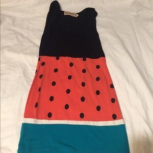 Watermelon. Form fitting sundress.